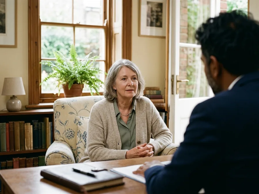 A patient in conversation with her consultant across a desk